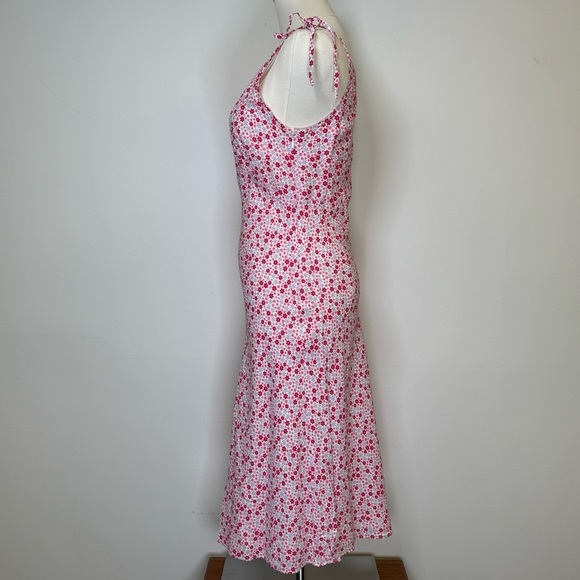Floral Sundress Spaghetti Strap Ties Pink Purple Midi Length Womens Size Medium - Picture 3 of 10